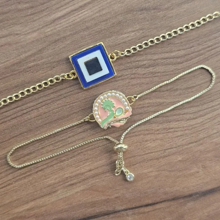 Peacock themed evil eye rakhi for bhaiya & bhabhi